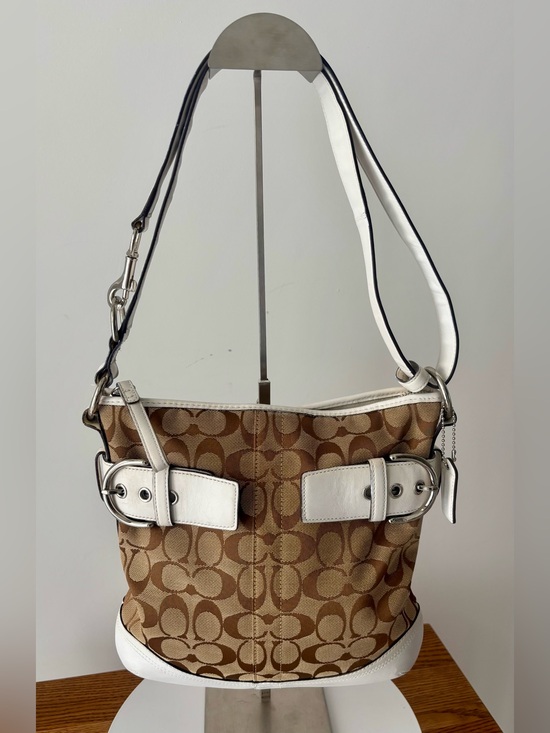 Coach Handbags - Coach Signature Buckle Shoulder Bag, White Leather Trim & Canvas Hobo 2006